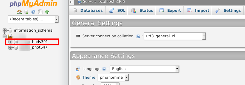 phpMyAdmin choose database