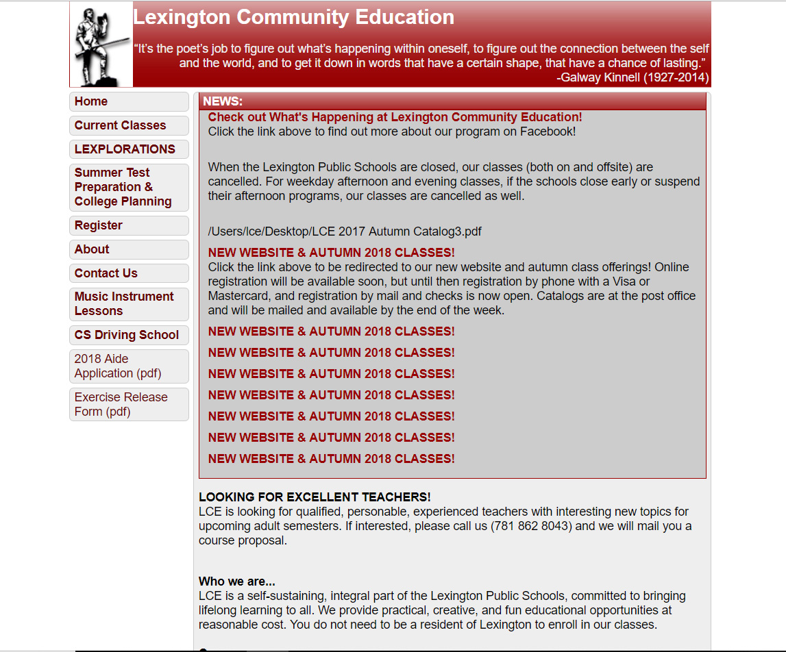 Lexington Community Education old website