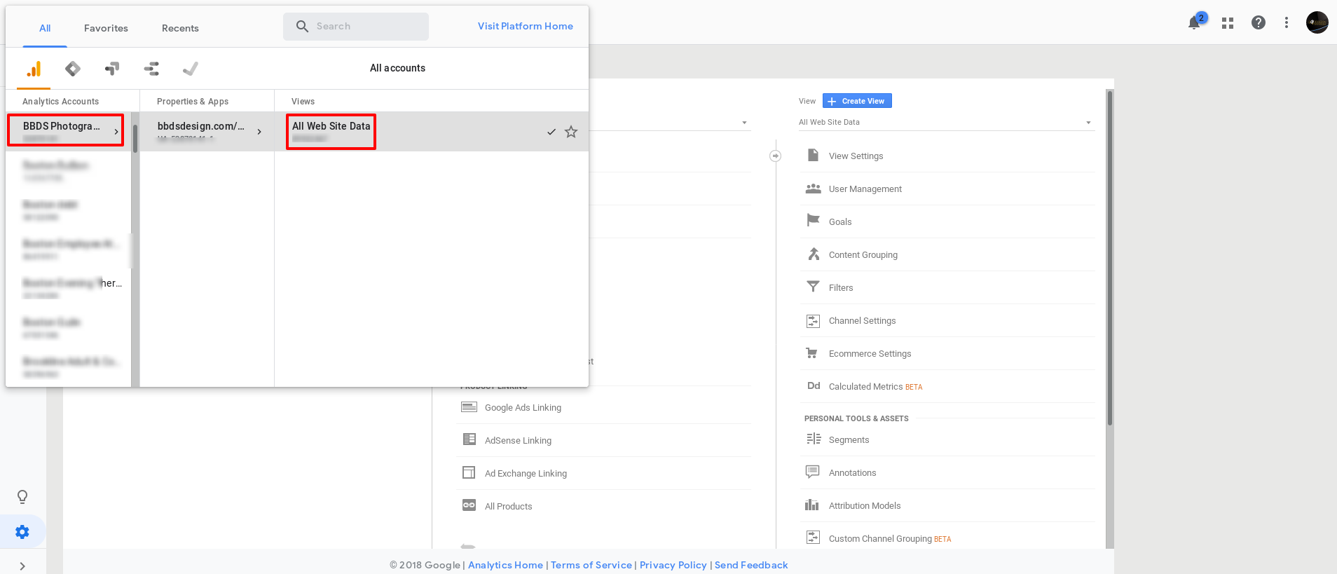 navigating to google analytics admin panel