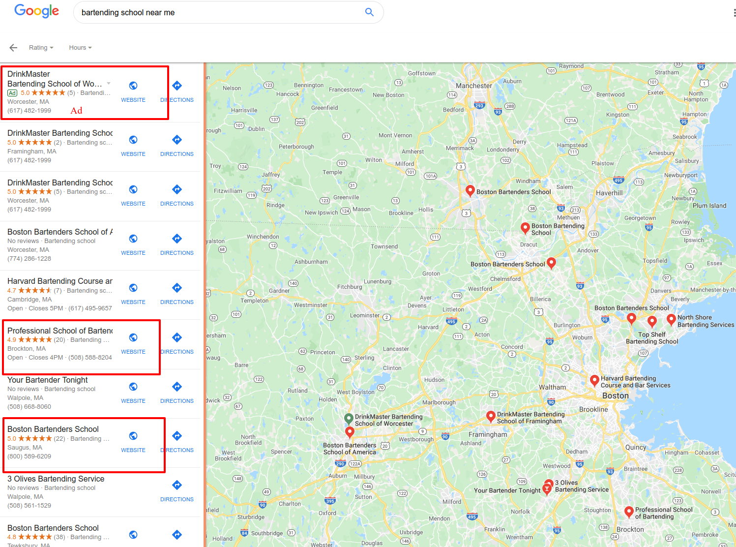 Anatomy of google maps search result