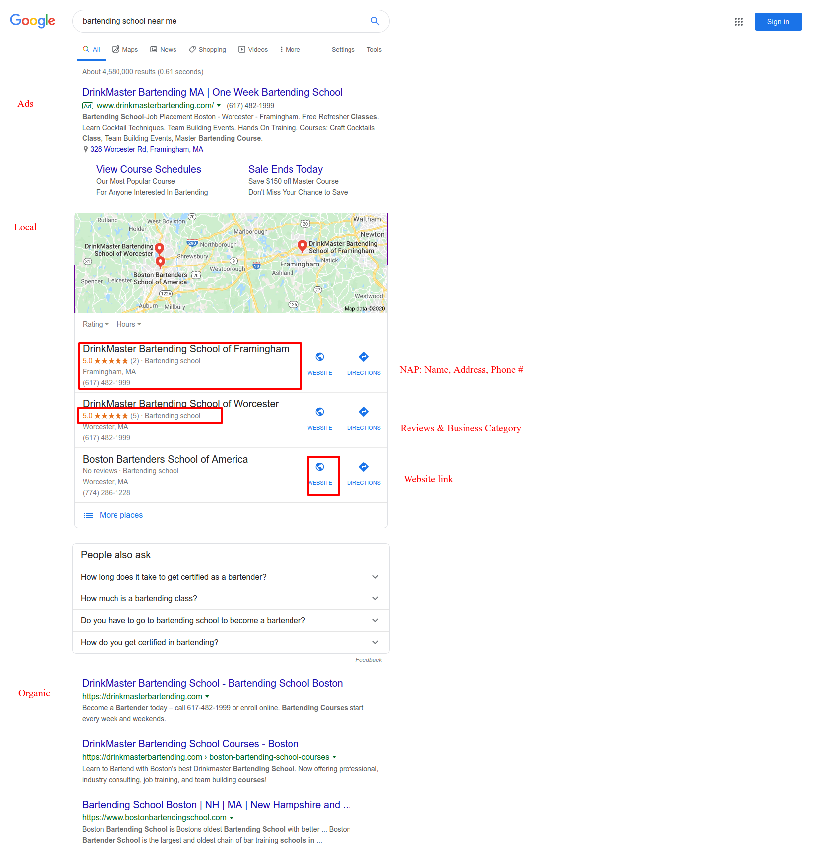 Google search local box example