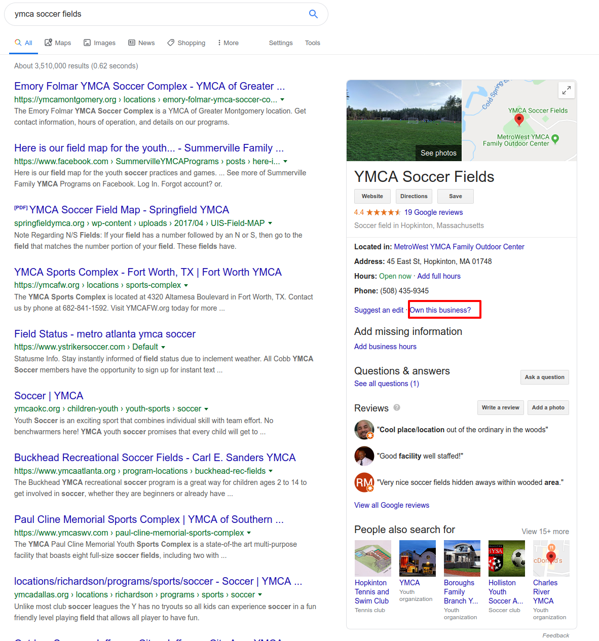 local business listing sidebar in Google SERP