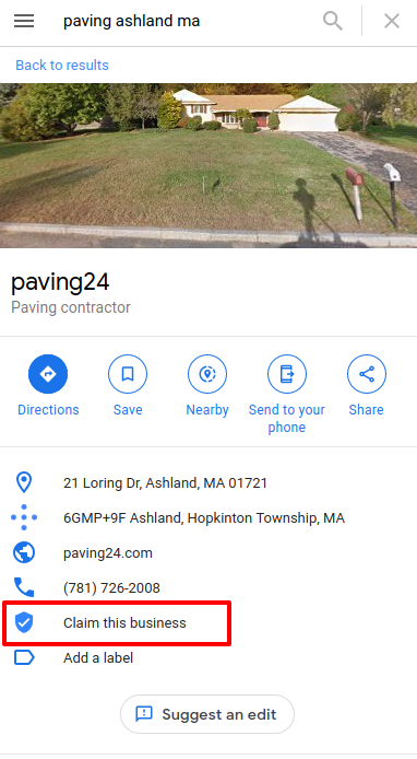 Google Maps unclaimed business listing - logged in to Google account