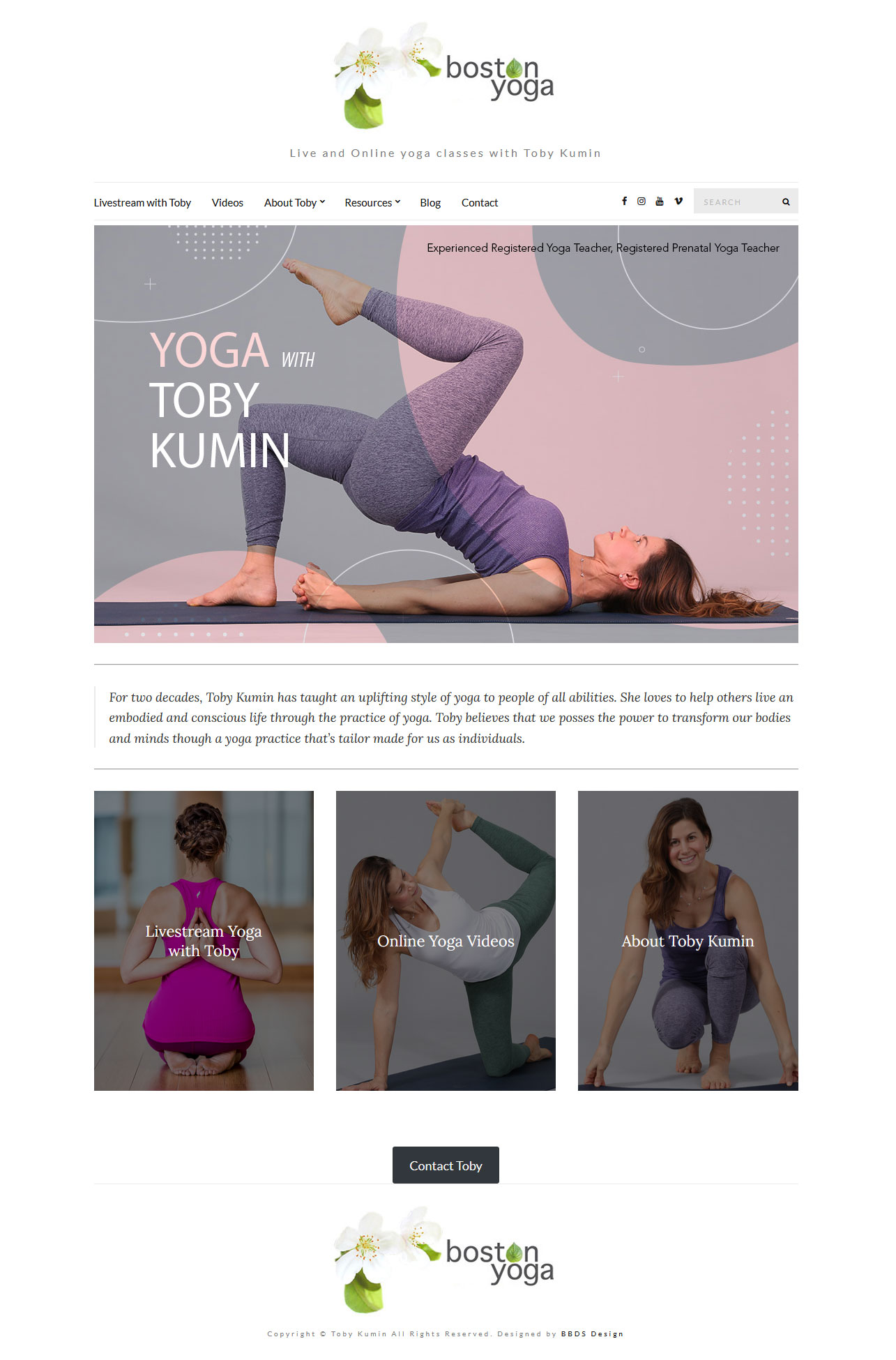 Yoga Instructor website - bostonyoga.com