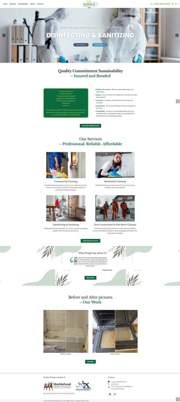 Cleaning Business site Marblehead Cleaning Services Corp BBDS Design
