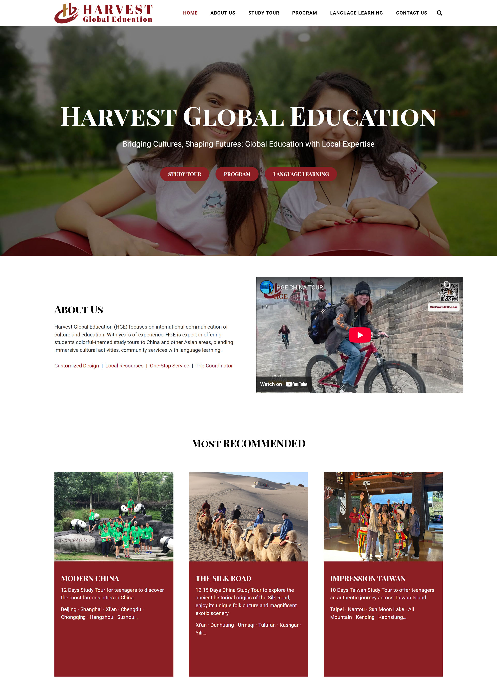 Cultural Exchange & Study Tour Website Redesign: Harvest Global Education